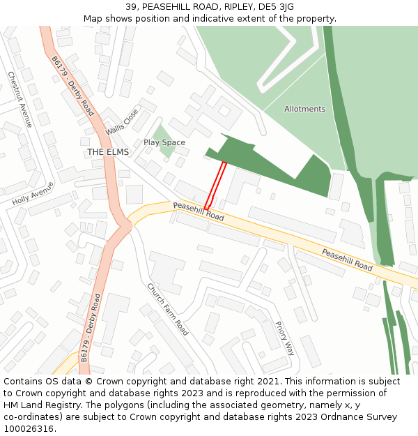 39, PEASEHILL ROAD, RIPLEY, DE5 3JG: Location map and indicative extent of plot