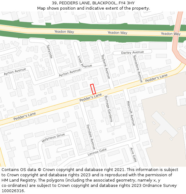 39, PEDDERS LANE, BLACKPOOL, FY4 3HY: Location map and indicative extent of plot