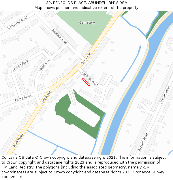 39, PENFOLDS PLACE, ARUNDEL, BN18 9SA: Location map and indicative extent of plot