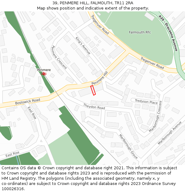 39, PENMERE HILL, FALMOUTH, TR11 2RA: Location map and indicative extent of plot