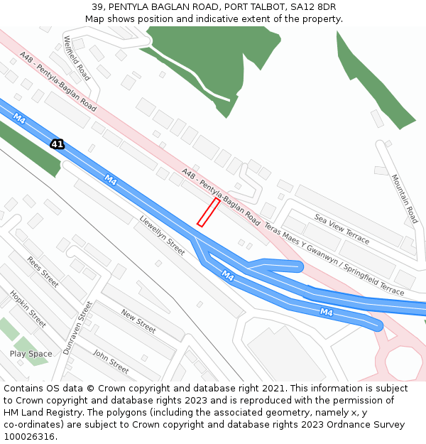 39, PENTYLA BAGLAN ROAD, PORT TALBOT, SA12 8DR: Location map and indicative extent of plot