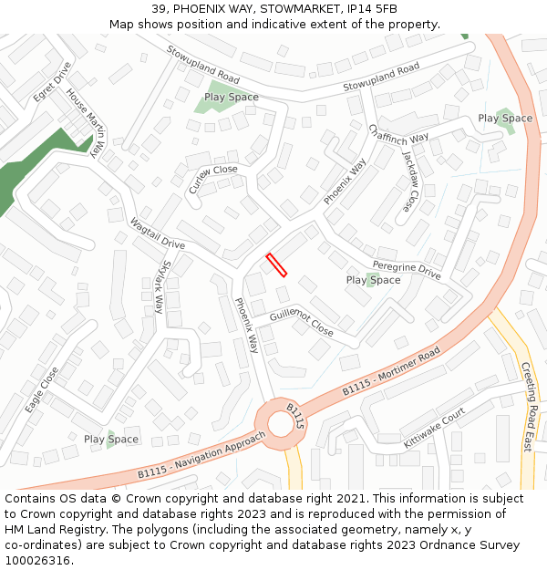 39, PHOENIX WAY, STOWMARKET, IP14 5FB: Location map and indicative extent of plot