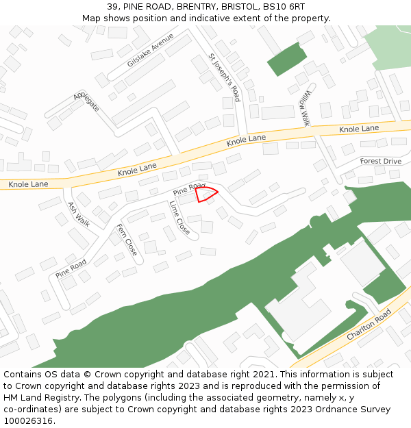 39, PINE ROAD, BRENTRY, BRISTOL, BS10 6RT: Location map and indicative extent of plot