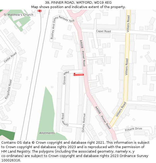 39, PINNER ROAD, WATFORD, WD19 4EG: Location map and indicative extent of plot