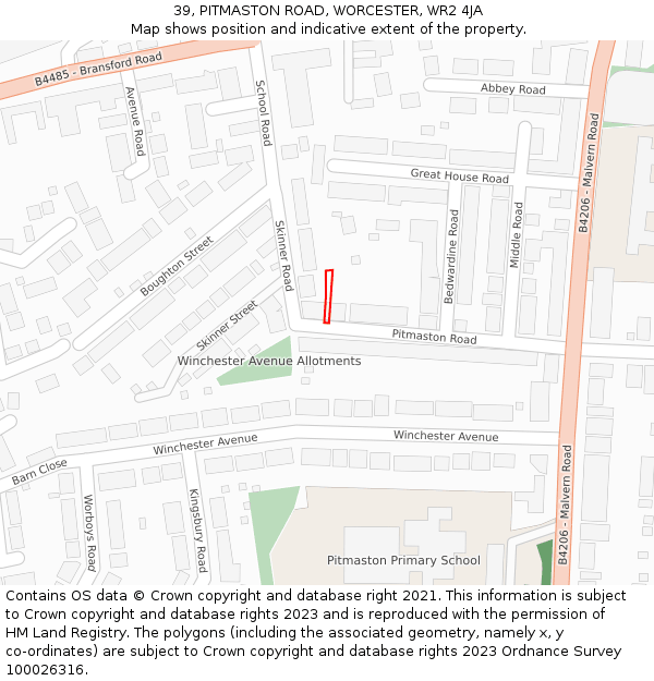 39, PITMASTON ROAD, WORCESTER, WR2 4JA: Location map and indicative extent of plot