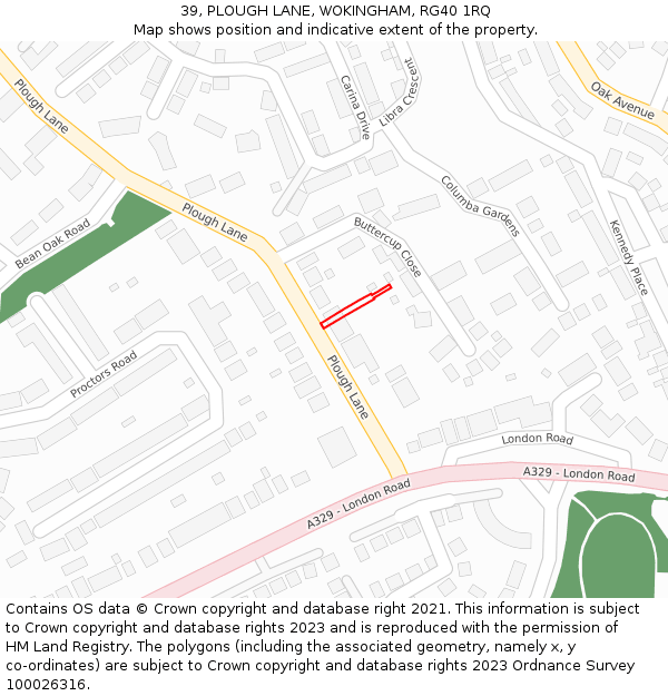 39, PLOUGH LANE, WOKINGHAM, RG40 1RQ: Location map and indicative extent of plot