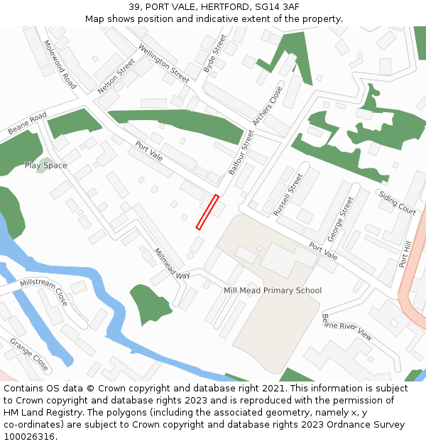 39, PORT VALE, HERTFORD, SG14 3AF: Location map and indicative extent of plot