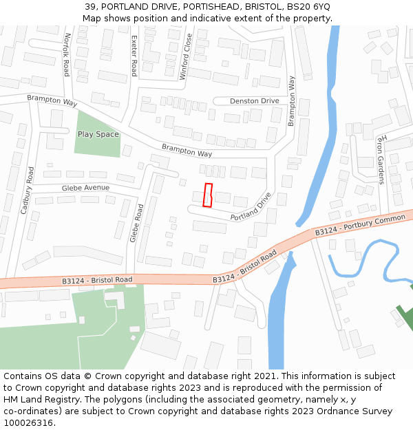 39, PORTLAND DRIVE, PORTISHEAD, BRISTOL, BS20 6YQ: Location map and indicative extent of plot