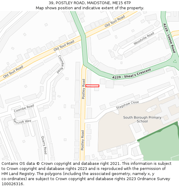 39, POSTLEY ROAD, MAIDSTONE, ME15 6TP: Location map and indicative extent of plot