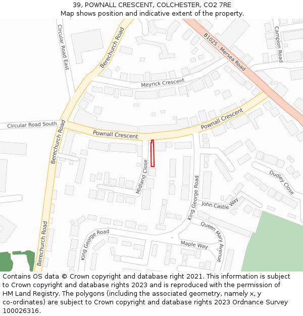39, POWNALL CRESCENT, COLCHESTER, CO2 7RE: Location map and indicative extent of plot