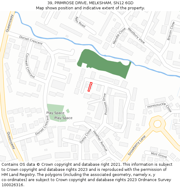 39, PRIMROSE DRIVE, MELKSHAM, SN12 6GD: Location map and indicative extent of plot