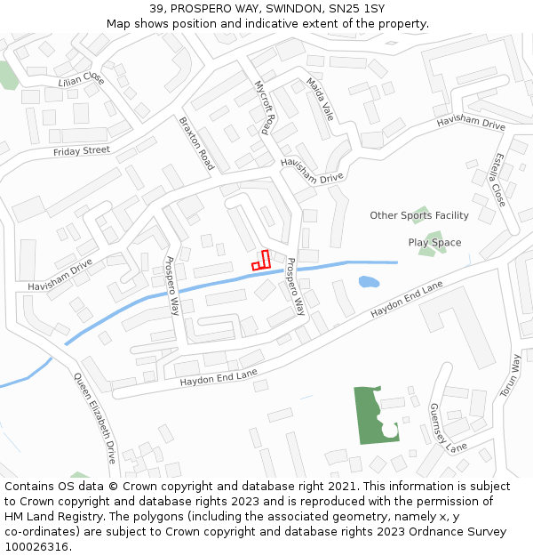 39, PROSPERO WAY, SWINDON, SN25 1SY: Location map and indicative extent of plot