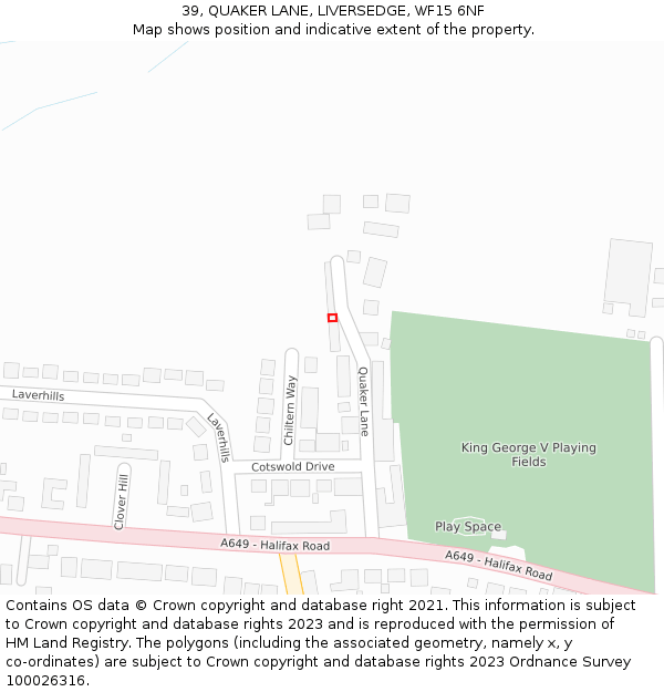 39, QUAKER LANE, LIVERSEDGE, WF15 6NF: Location map and indicative extent of plot