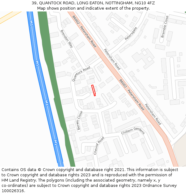 39, QUANTOCK ROAD, LONG EATON, NOTTINGHAM, NG10 4FZ: Location map and indicative extent of plot