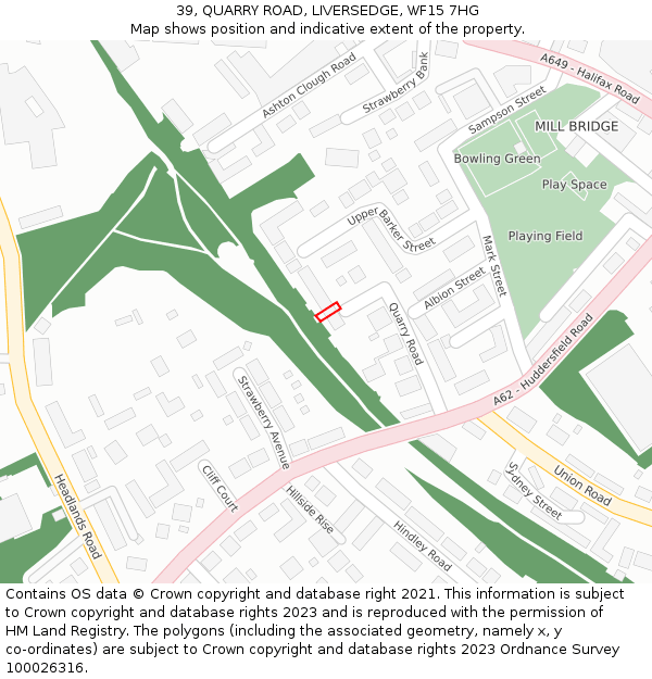 39, QUARRY ROAD, LIVERSEDGE, WF15 7HG: Location map and indicative extent of plot