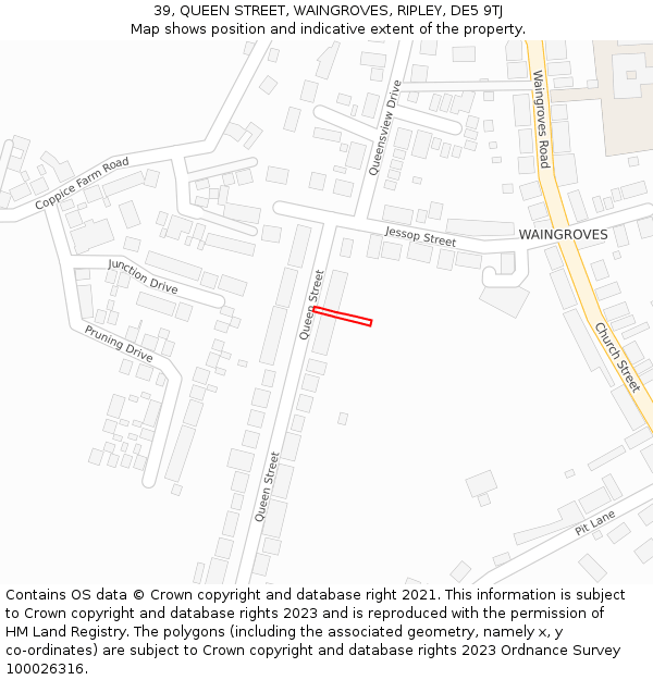 39, QUEEN STREET, WAINGROVES, RIPLEY, DE5 9TJ: Location map and indicative extent of plot