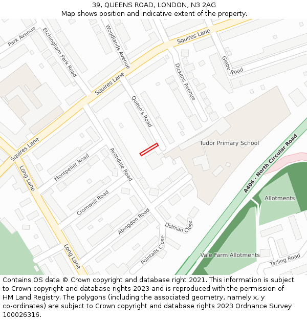 39, QUEENS ROAD, LONDON, N3 2AG: Location map and indicative extent of plot