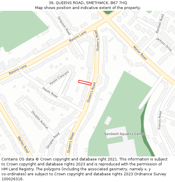 39, QUEENS ROAD, SMETHWICK, B67 7HQ: Location map and indicative extent of plot
