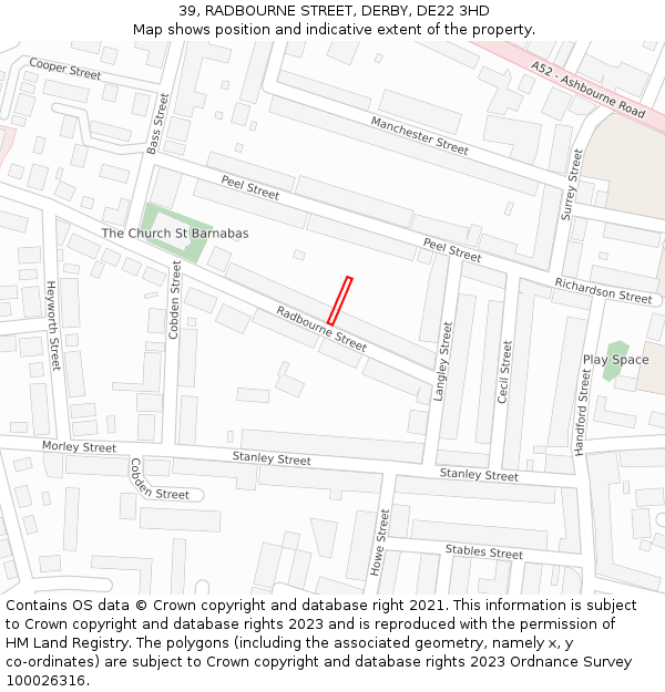 39, RADBOURNE STREET, DERBY, DE22 3HD: Location map and indicative extent of plot