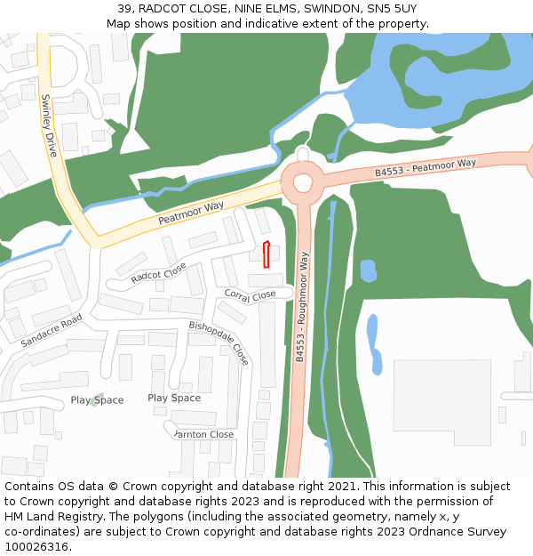 39, RADCOT CLOSE, NINE ELMS, SWINDON, SN5 5UY: Location map and indicative extent of plot