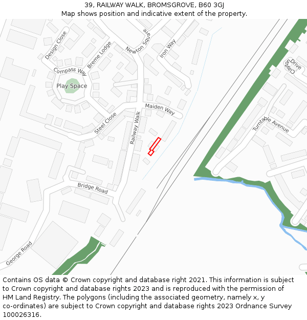 39, RAILWAY WALK, BROMSGROVE, B60 3GJ: Location map and indicative extent of plot