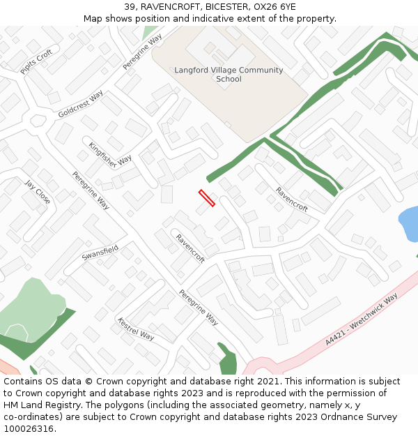 39, RAVENCROFT, BICESTER, OX26 6YE: Location map and indicative extent of plot