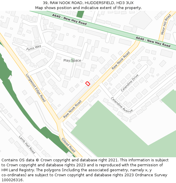 39, RAW NOOK ROAD, HUDDERSFIELD, HD3 3UX: Location map and indicative extent of plot