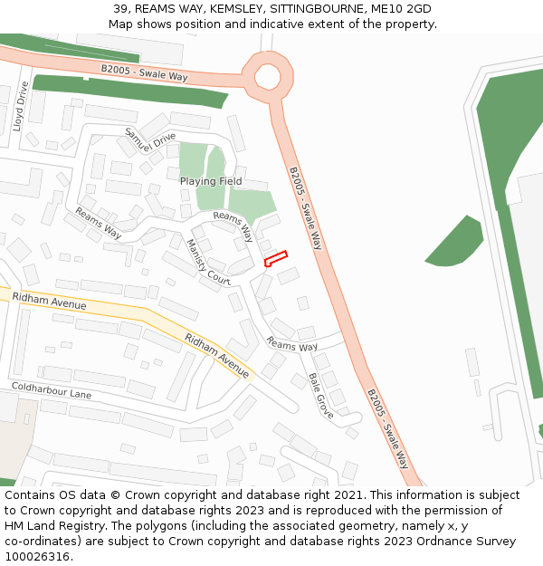39, REAMS WAY, KEMSLEY, SITTINGBOURNE, ME10 2GD: Location map and indicative extent of plot