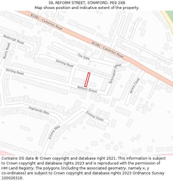 39, REFORM STREET, STAMFORD, PE9 2XB: Location map and indicative extent of plot