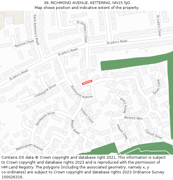 39, RICHMOND AVENUE, KETTERING, NN15 5JG: Location map and indicative extent of plot