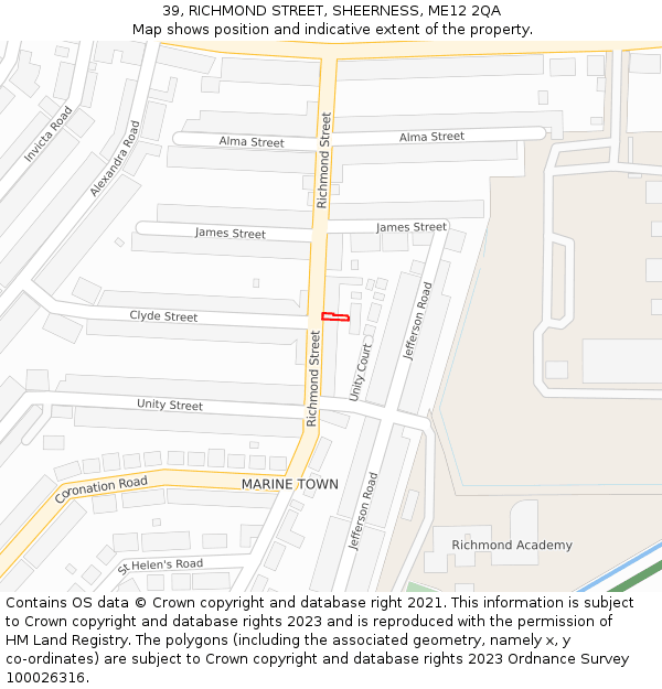 39, RICHMOND STREET, SHEERNESS, ME12 2QA: Location map and indicative extent of plot