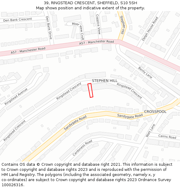 39, RINGSTEAD CRESCENT, SHEFFIELD, S10 5SH: Location map and indicative extent of plot