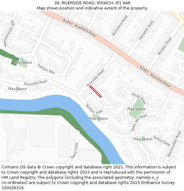 39, RIVERSIDE ROAD, IPSWICH, IP1 4AR: Location map and indicative extent of plot