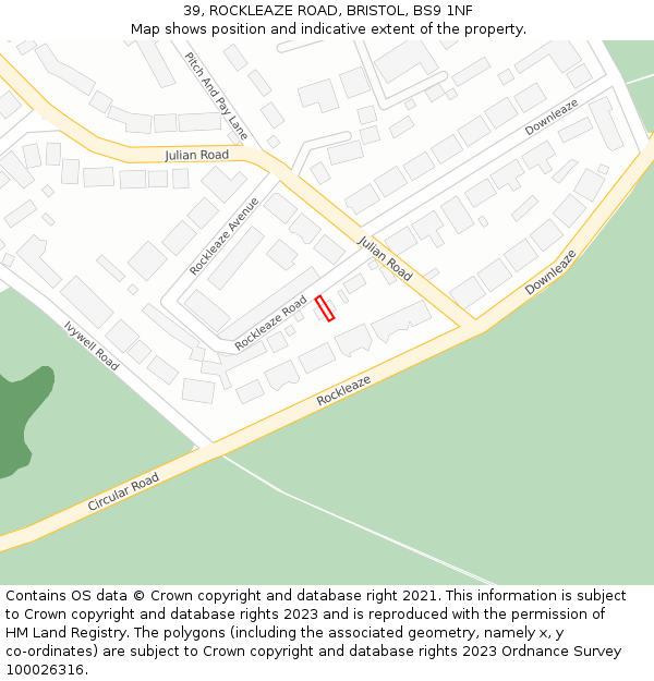 39, ROCKLEAZE ROAD, BRISTOL, BS9 1NF: Location map and indicative extent of plot
