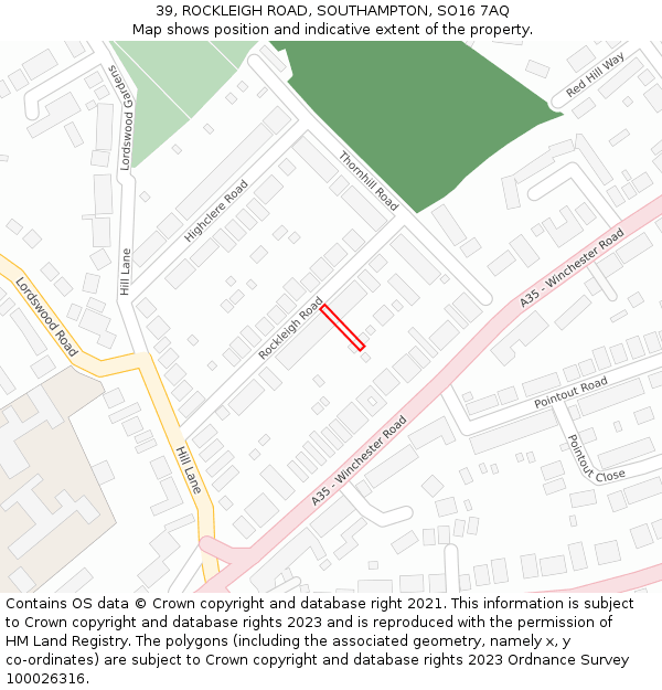 39, ROCKLEIGH ROAD, SOUTHAMPTON, SO16 7AQ: Location map and indicative extent of plot