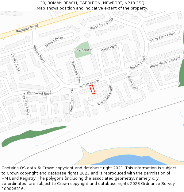 39, ROMAN REACH, CAERLEON, NEWPORT, NP18 3SQ: Location map and indicative extent of plot