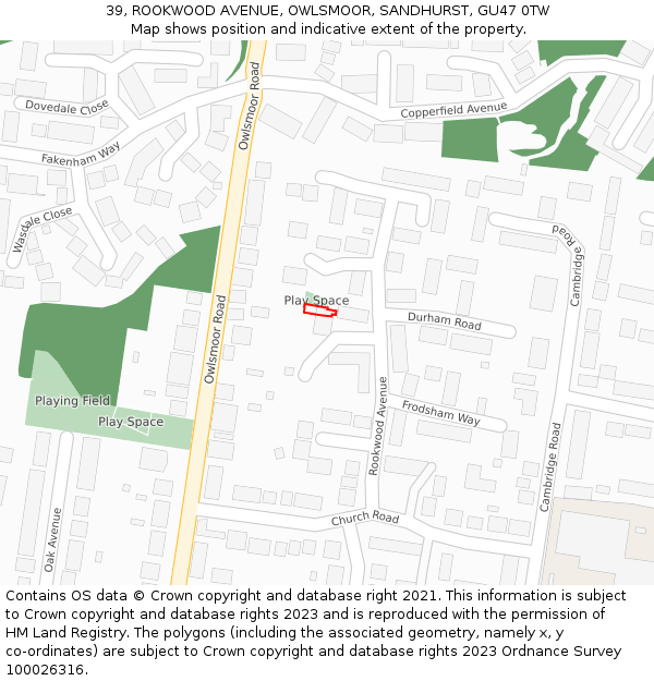 39, ROOKWOOD AVENUE, OWLSMOOR, SANDHURST, GU47 0TW: Location map and indicative extent of plot