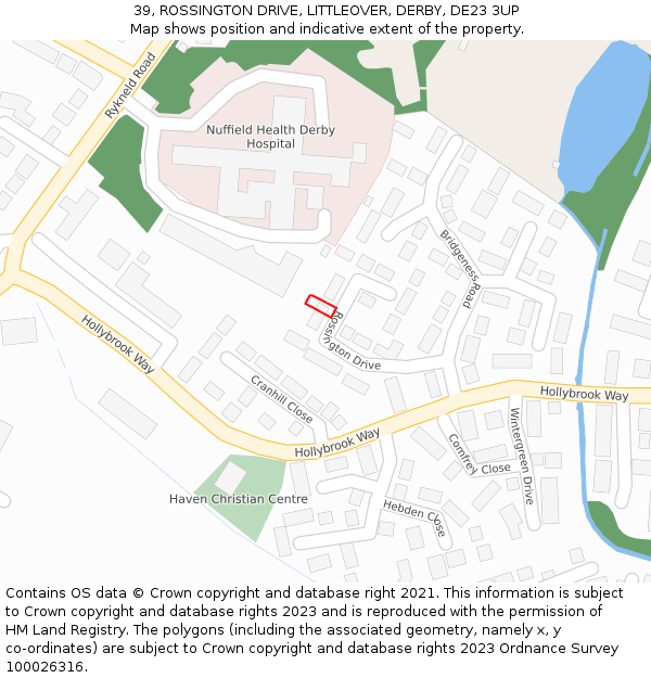 39, ROSSINGTON DRIVE, LITTLEOVER, DERBY, DE23 3UP: Location map and indicative extent of plot