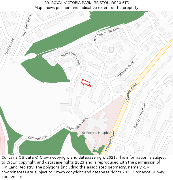 39, ROYAL VICTORIA PARK, BRISTOL, BS10 6TD: Location map and indicative extent of plot