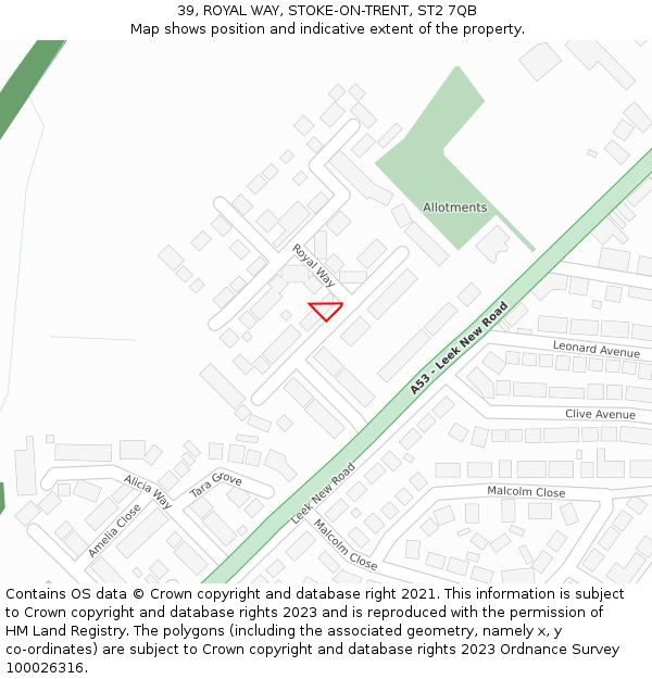 39, ROYAL WAY, STOKE-ON-TRENT, ST2 7QB: Location map and indicative extent of plot
