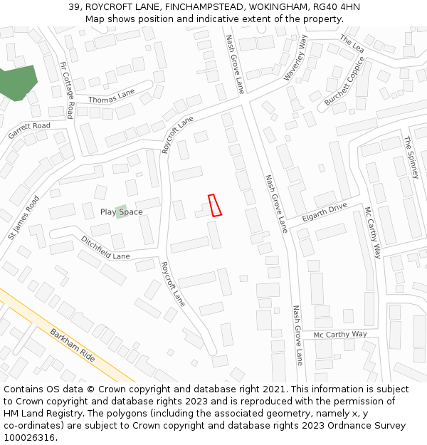 39, ROYCROFT LANE, FINCHAMPSTEAD, WOKINGHAM, RG40 4HN: Location map and indicative extent of plot