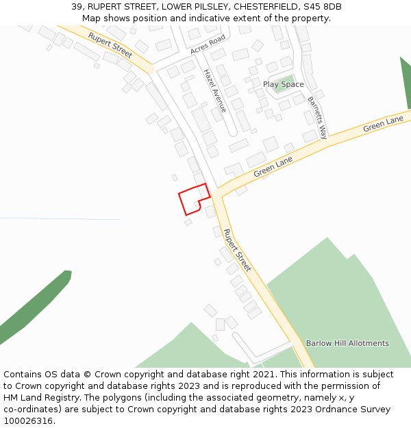 39, RUPERT STREET, LOWER PILSLEY, CHESTERFIELD, S45 8DB: Location map and indicative extent of plot