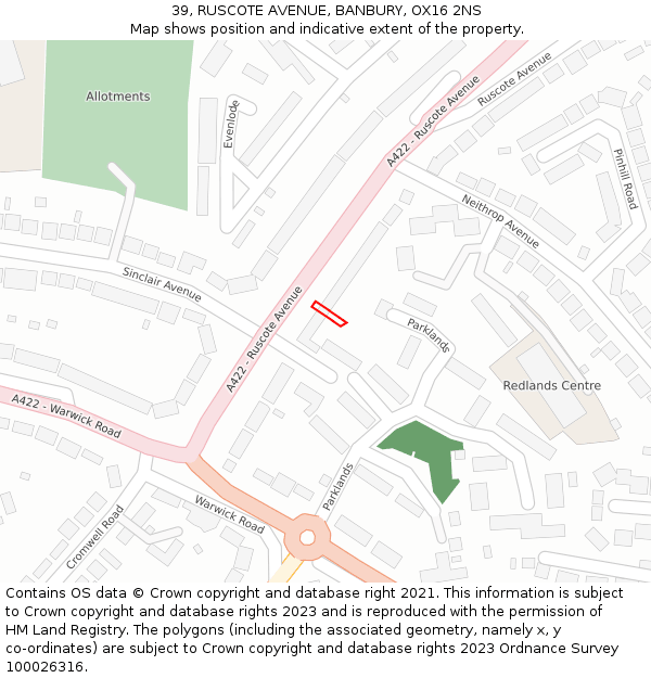 39, RUSCOTE AVENUE, BANBURY, OX16 2NS: Location map and indicative extent of plot
