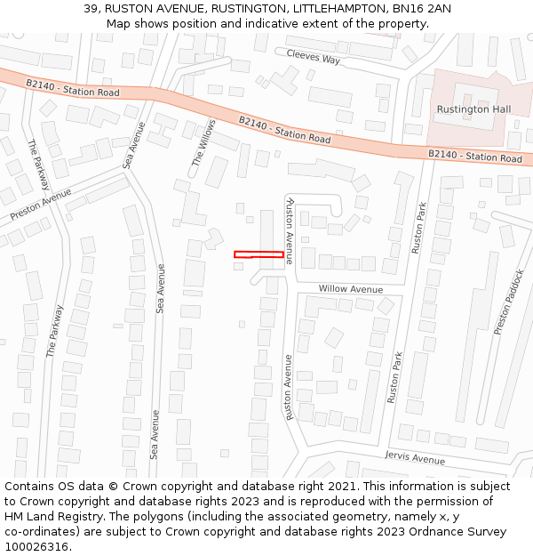 39, RUSTON AVENUE, RUSTINGTON, LITTLEHAMPTON, BN16 2AN: Location map and indicative extent of plot