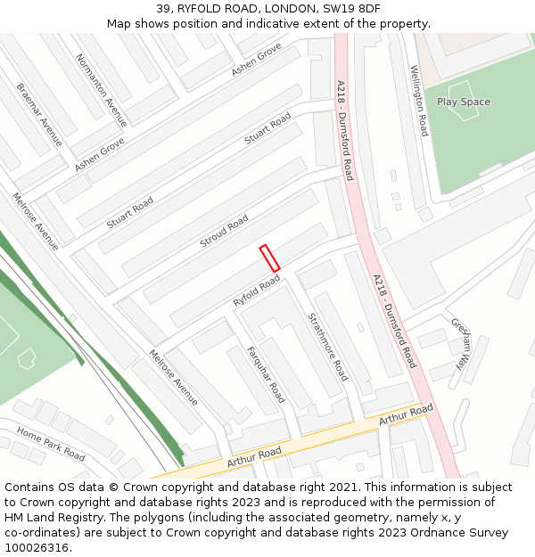 39, RYFOLD ROAD, LONDON, SW19 8DF: Location map and indicative extent of plot