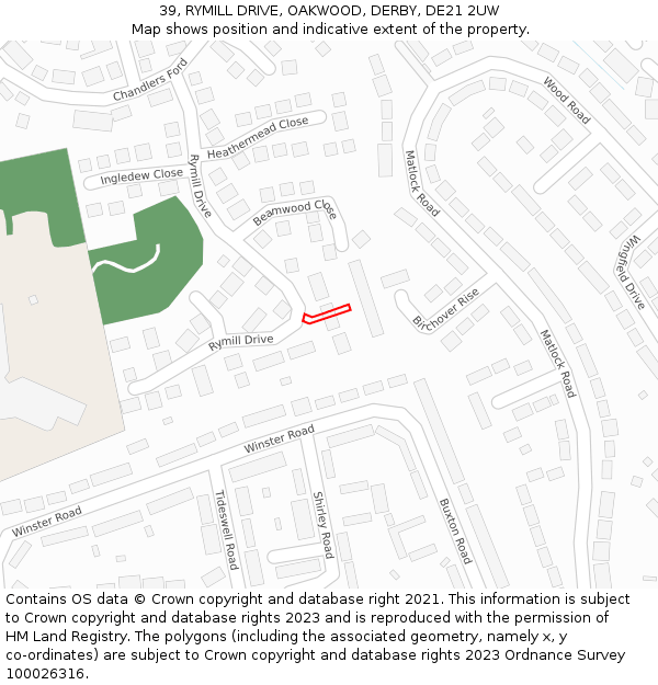 39, RYMILL DRIVE, OAKWOOD, DERBY, DE21 2UW: Location map and indicative extent of plot