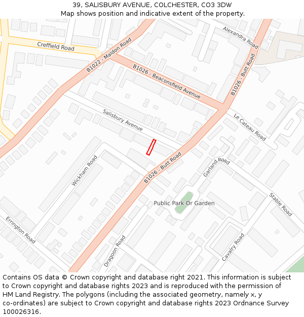 39, SALISBURY AVENUE, COLCHESTER, CO3 3DW: Location map and indicative extent of plot