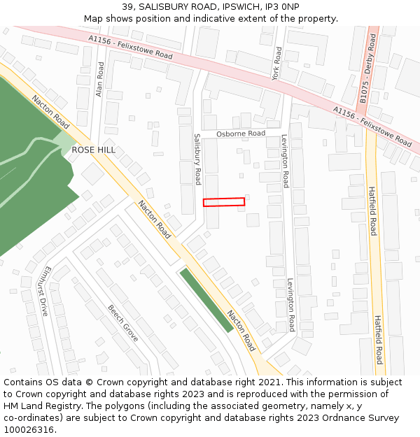 39, SALISBURY ROAD, IPSWICH, IP3 0NP: Location map and indicative extent of plot