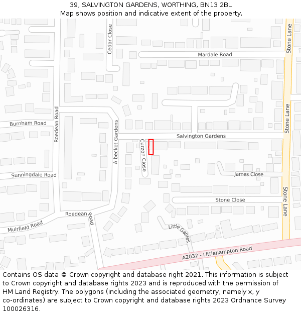 39, SALVINGTON GARDENS, WORTHING, BN13 2BL: Location map and indicative extent of plot