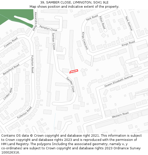 39, SAMBER CLOSE, LYMINGTON, SO41 9LE: Location map and indicative extent of plot
